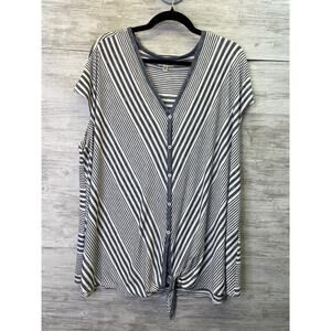 Max Studio Top 3X‎ Womens Blue White Striped Sleeveless Button Up V Neck
